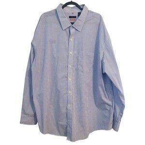 Van Heusen Mens 3XL 20-20 1/2 Traveler Button Up Shirt Blue Micro Gingham Check